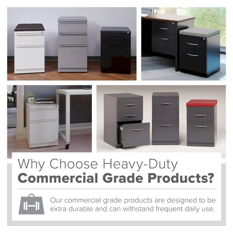 20"D Mobile File Cabinet 2 Drawers with Lock Caster Wheels Ball-Bearing Suspension Metal Steel Black Commercial Pedestal for Office Storage