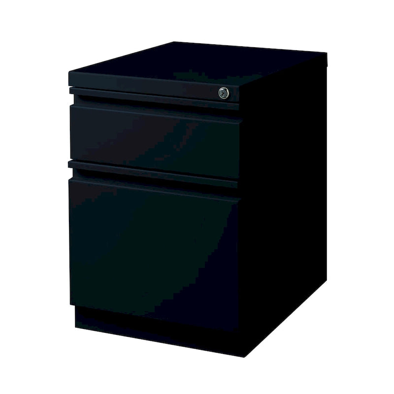 20"D Mobile File Cabinet 2 Drawers with Lock Caster Wheels Ball-Bearing Suspension Metal Steel Black Commercial Pedestal for Office Storage