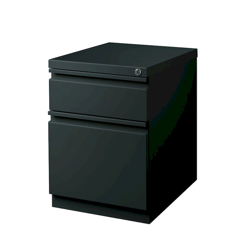 20"D Mobile File Cabinet 2 Drawers with Lock Caster Wheels Ball-Bearing Suspension Metal Steel Black Commercial Pedestal for Office Storage