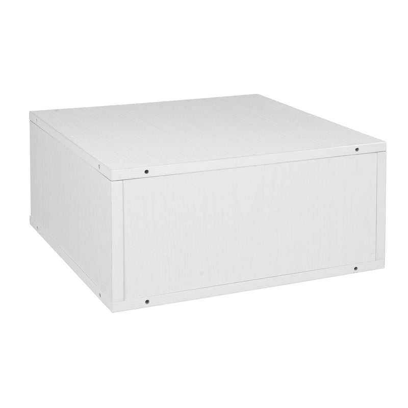 Half-Size Stackable Storage Cube - 12.125" Modular Organizer with Spring Pin Connectors, White Wood Grain - Tool-Free Assembly Shelf Unit