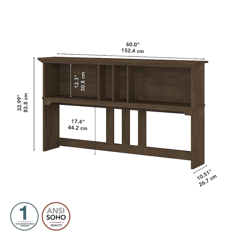 Cape Cod Grey Desk Hutch 60"W Open Cubby Storage Mission Style Wood 32.99"H Office Organizer