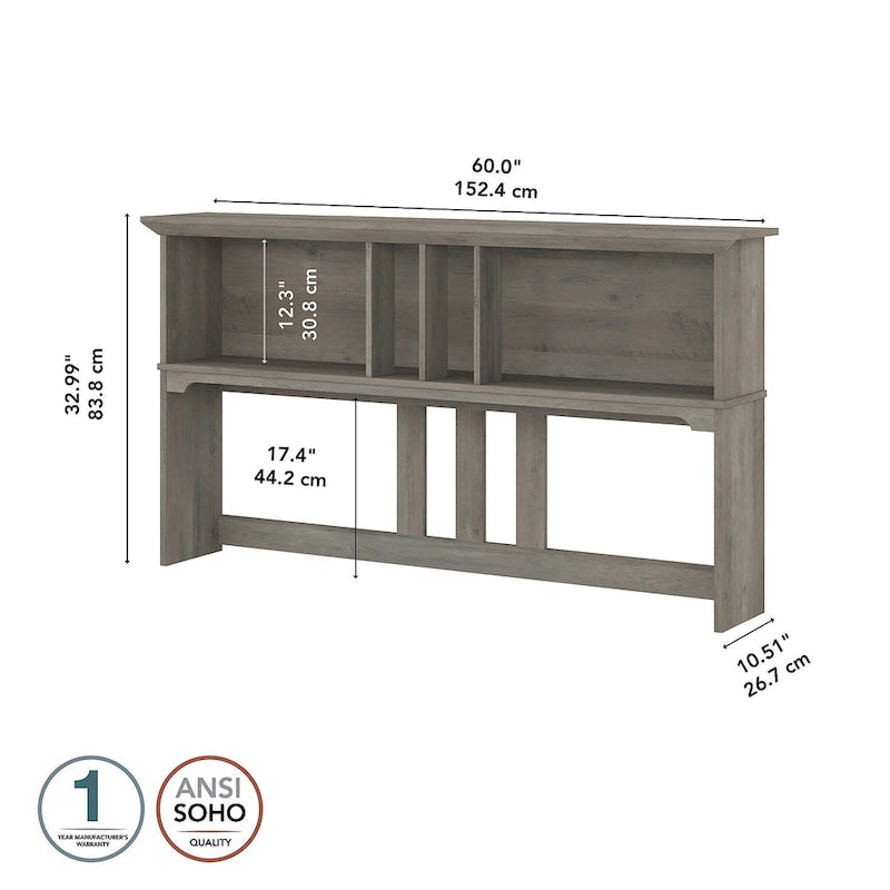 Cape Cod Grey Desk Hutch 60"W Open Cubby Storage Mission Style Wood 32.99"H Office Organizer