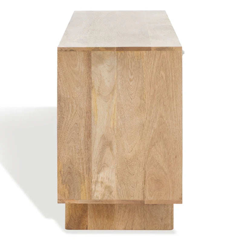 Natural Mango Wood Sideboard 3 Drawers 2 Cabinets 63"W x 18"D x 29"H Buffet Media Unit Storage