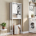 Over-the-Toilet Storage Cabinet 27"W x 66"H - Bathroom Space Saver with Sliding Barn Door, Adjustable Shelf & Open Shelves