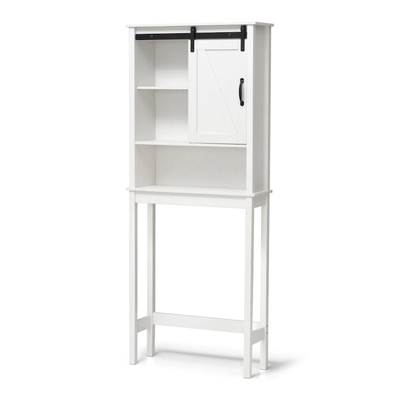 Over-the-Toilet Storage Cabinet 27"W x 66"H - Bathroom Space Saver with Sliding Barn Door, Adjustable Shelf & Open Shelves