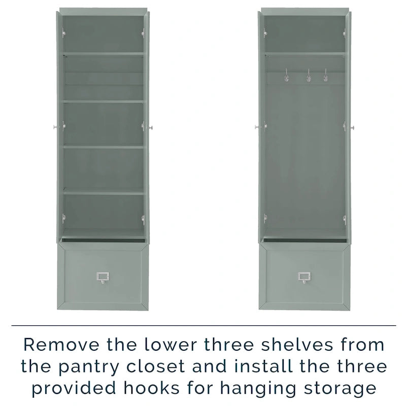 Grey 2-Piece Entryway Storage Set 74"H Adjustable Shelves Drawers Hooks Modular Pantry Closet Cabinet
