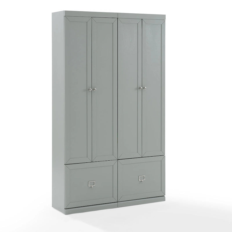 Grey 2-Piece Entryway Storage Set 74"H Adjustable Shelves Drawers Hooks Modular Pantry Closet Cabinet