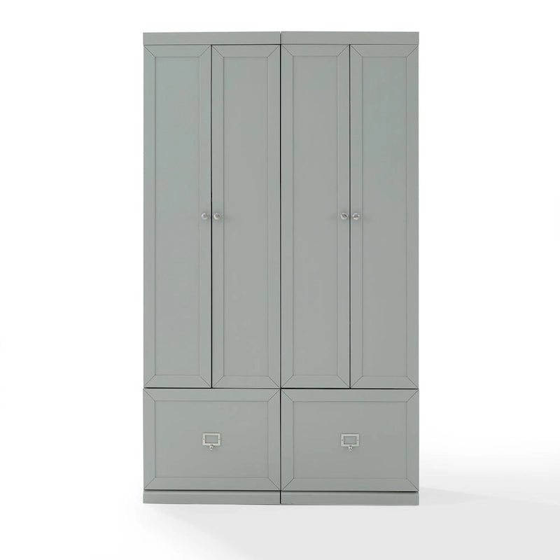 Grey 2-Piece Entryway Storage Set 74"H Adjustable Shelves Drawers Hooks Modular Pantry Closet Cabinet