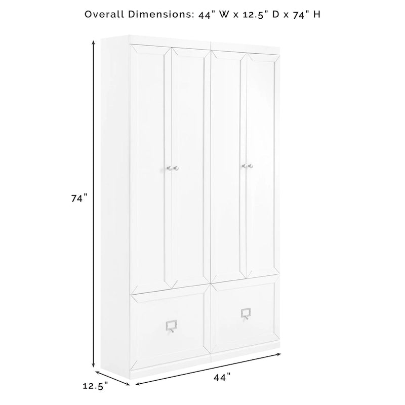 Grey 2-Piece Entryway Storage Set 74"H Adjustable Shelves Drawers Hooks Modular Pantry Closet Cabinet