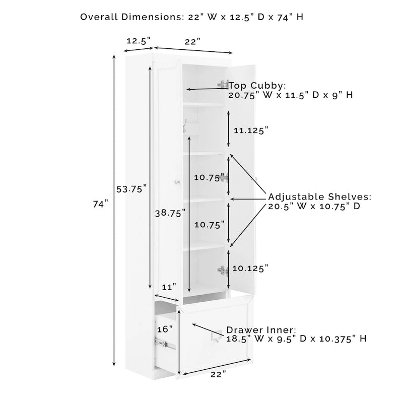 Grey 2-Piece Entryway Storage Set 74"H Adjustable Shelves Drawers Hooks Modular Pantry Closet Cabinet