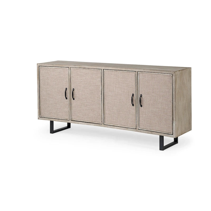 Bellefontaine II Brown Fir Veneer Frame w/ Fabric Covered Cabinet Doors Sideboard - 68.0L x 15.5W x 31.5H