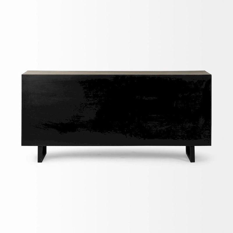 Elegant Fir Wood Sideboard 68"L Curved Front 4 Fabric Doors Iron Frame Pre-Assembled Brown Natural