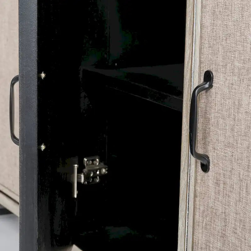 Elegant Fir Wood Sideboard 68"L Curved Front 4 Fabric Doors Iron Frame Pre-Assembled Brown Natural