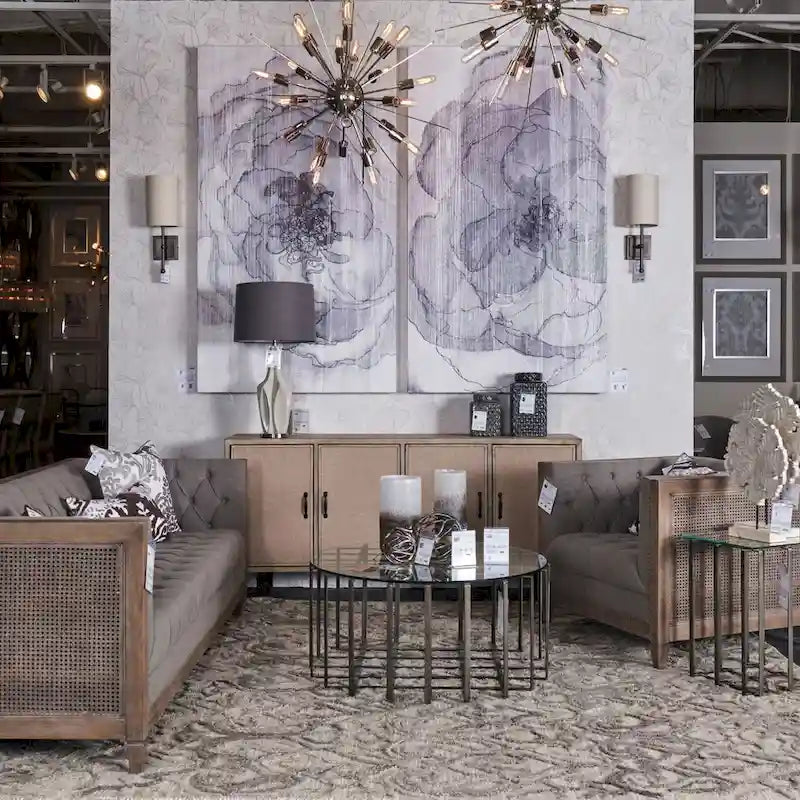 Elegant Fir Wood Sideboard 68"L Curved Front 4 Fabric Doors Iron Frame Pre-Assembled Brown Natural