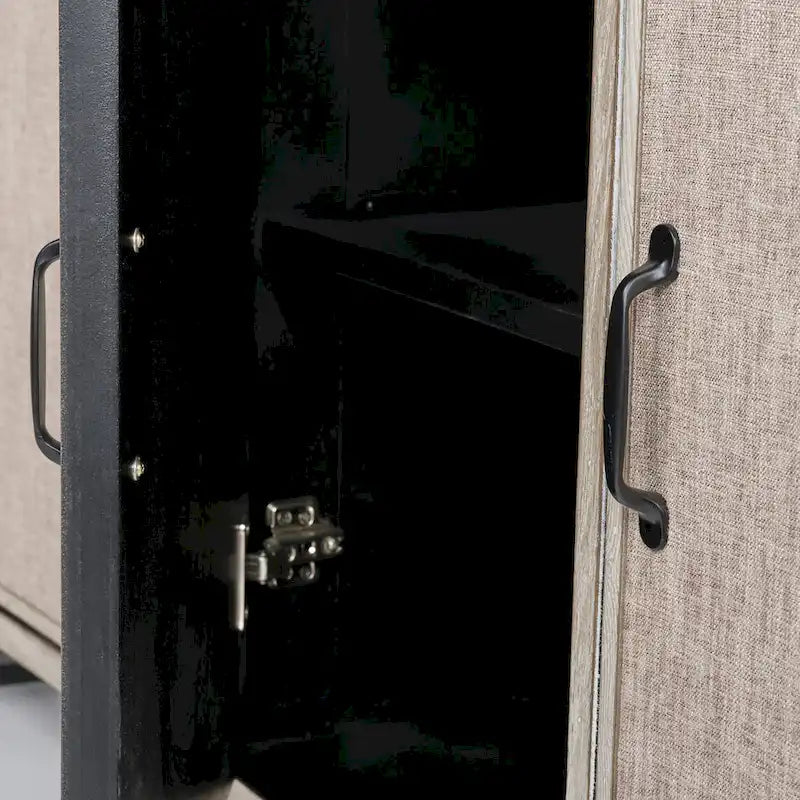 Elegant Fir Wood Sideboard 68"L Curved Front 4 Fabric Doors Iron Frame Pre-Assembled Brown Natural