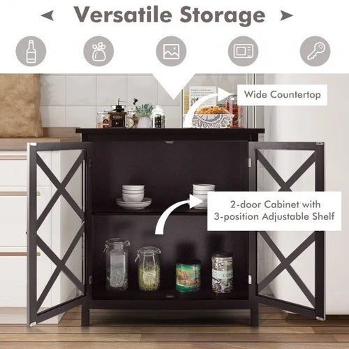 35.5" Buffet Cabinet with Tempered Glass Doors - Adjustable Shelves - 66 lbs Capacity - MDF Kitchen Storage - Anti-Tip Device