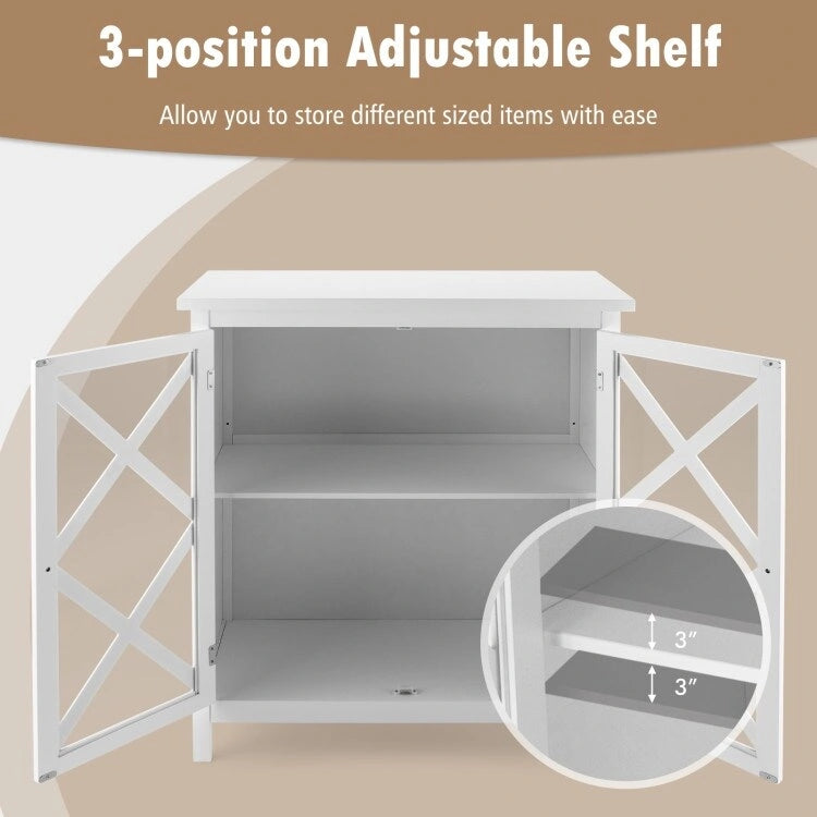 35.5" Buffet Cabinet with Tempered Glass Doors - Adjustable Shelves - 66 lbs Capacity - MDF Kitchen Storage - Anti-Tip Device