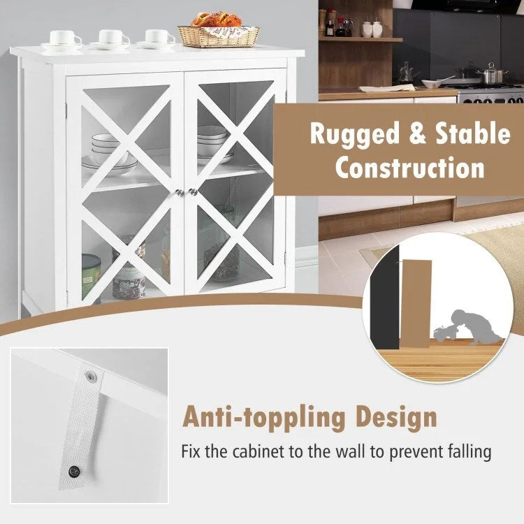 35.5" Buffet Cabinet with Tempered Glass Doors - Adjustable Shelves - 66 lbs Capacity - MDF Kitchen Storage - Anti-Tip Device