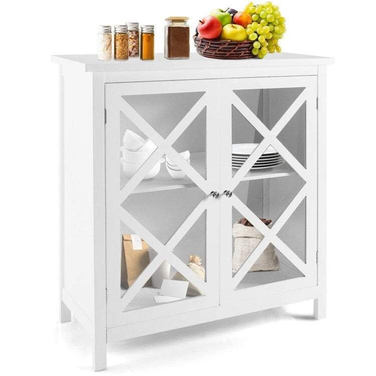 35.5" Buffet Cabinet with Tempered Glass Doors - Adjustable Shelves - 66 lbs Capacity - MDF Kitchen Storage - Anti-Tip Device