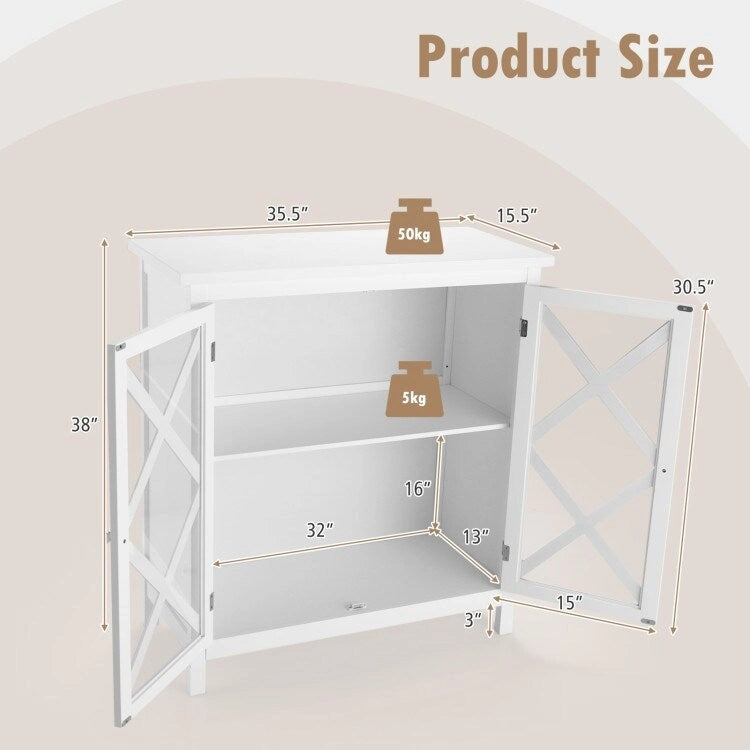 35.5" Buffet Cabinet with Tempered Glass Doors - Adjustable Shelves - 66 lbs Capacity - MDF Kitchen Storage - Anti-Tip Device