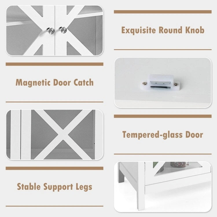 35.5" Buffet Cabinet with Tempered Glass Doors - Adjustable Shelves - 66 lbs Capacity - MDF Kitchen Storage - Anti-Tip Device