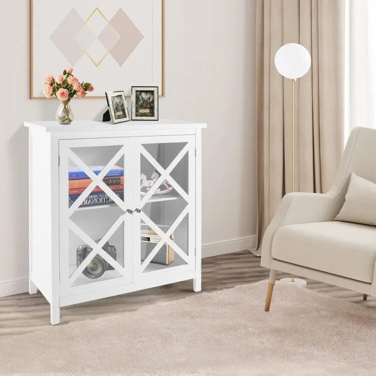 35.5" Buffet Cabinet with Tempered Glass Doors - Adjustable Shelves - 66 lbs Capacity - MDF Kitchen Storage - Anti-Tip Device