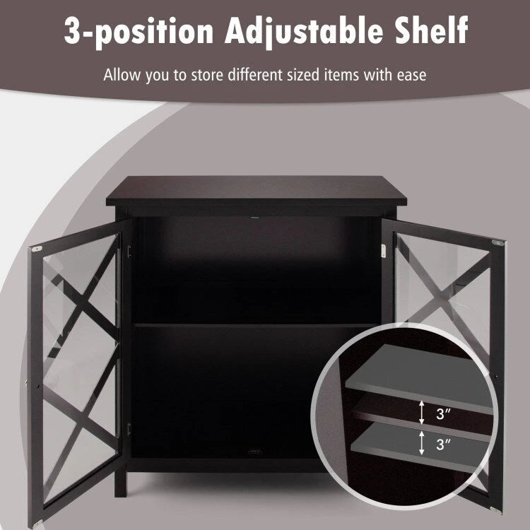 35.5" Buffet Cabinet with Tempered Glass Doors - Adjustable Shelves - 66 lbs Capacity - MDF Kitchen Storage - Anti-Tip Device