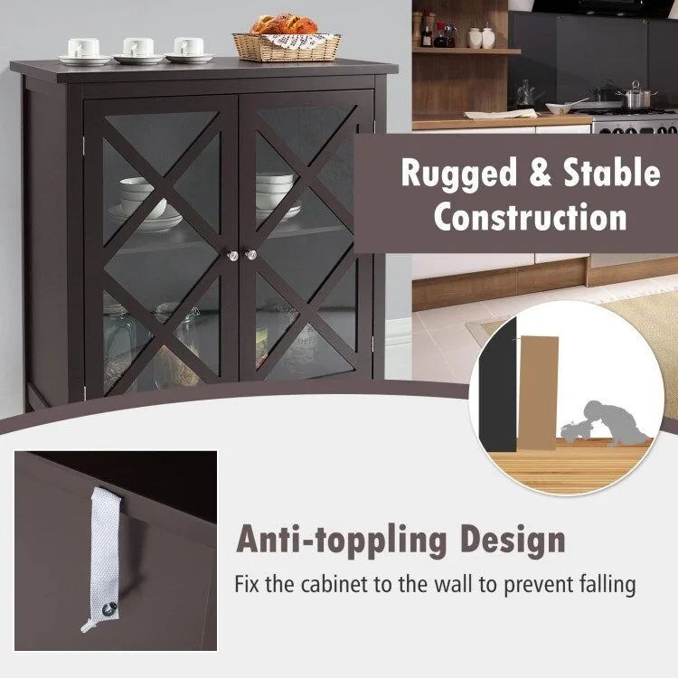 35.5" Buffet Cabinet with Tempered Glass Doors - Adjustable Shelves - 66 lbs Capacity - MDF Kitchen Storage - Anti-Tip Device