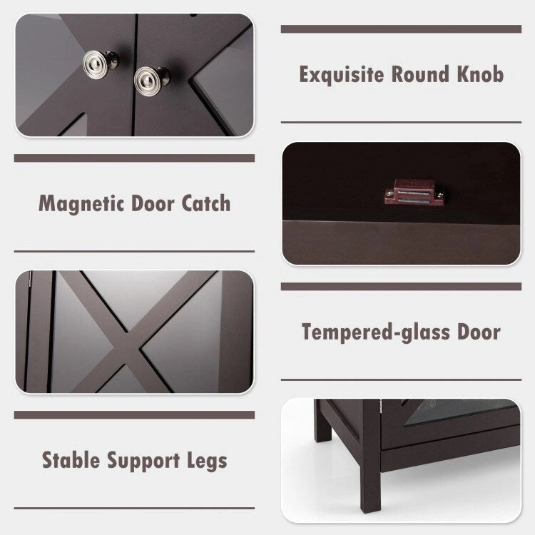 35.5" Buffet Cabinet with Tempered Glass Doors - Adjustable Shelves - 66 lbs Capacity - MDF Kitchen Storage - Anti-Tip Device