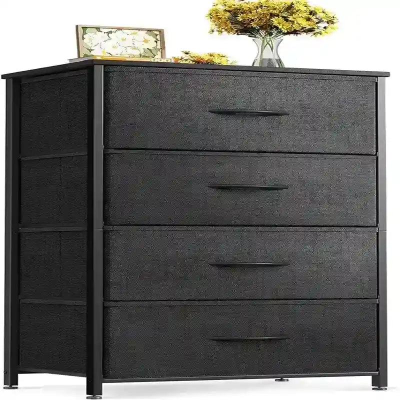 Small Fabric Dresser 15.74"W x 31.77"H - Narrow Chest of Drawers with Wooden Top, X-Crossbar Design & Adjustable Feet for Bedroom