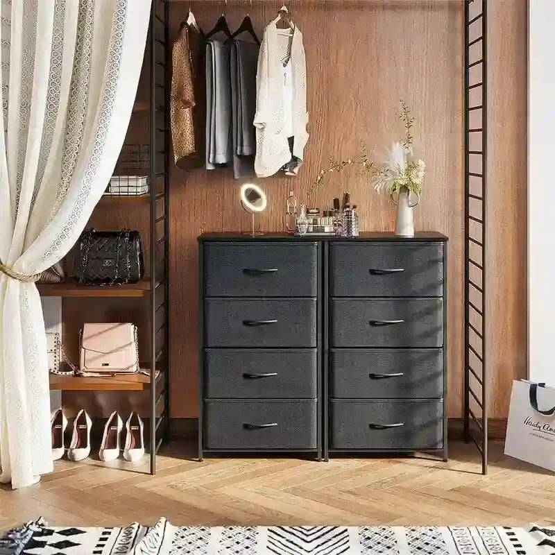 Small Fabric Dresser 15.74"W x 31.77"H - Narrow Chest of Drawers with Wooden Top, X-Crossbar Design & Adjustable Feet for Bedroom