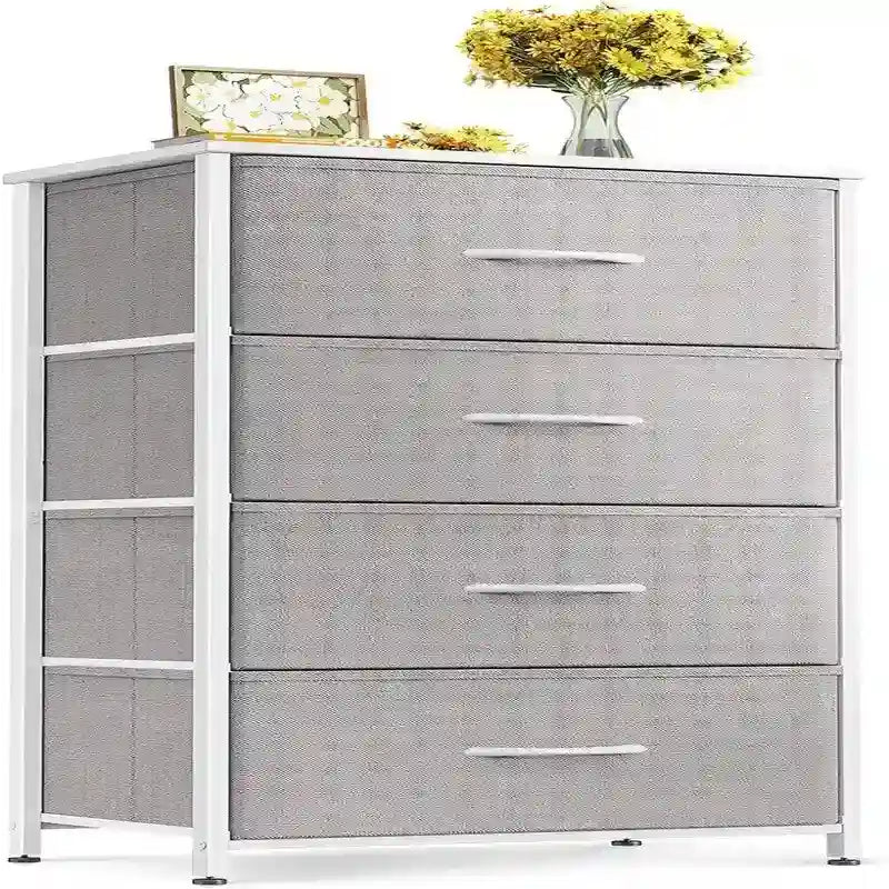 Small Fabric Dresser 15.74"W x 31.77"H - Narrow Chest of Drawers with Wooden Top, X-Crossbar Design & Adjustable Feet for Bedroom