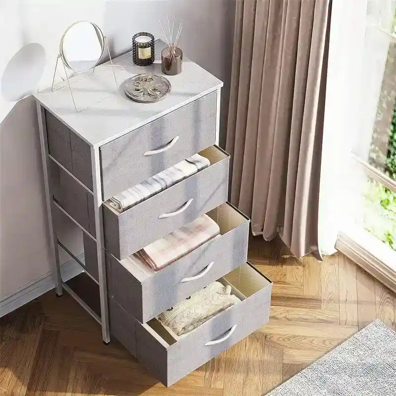 Small Fabric Dresser 15.74"W x 31.77"H - Narrow Chest of Drawers with Wooden Top, X-Crossbar Design & Adjustable Feet for Bedroom