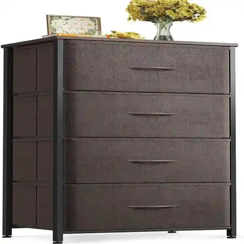 Small Fabric Dresser 15.74"W x 31.77"H - Narrow Chest of Drawers with Wooden Top, X-Crossbar Design & Adjustable Feet for Bedroom
