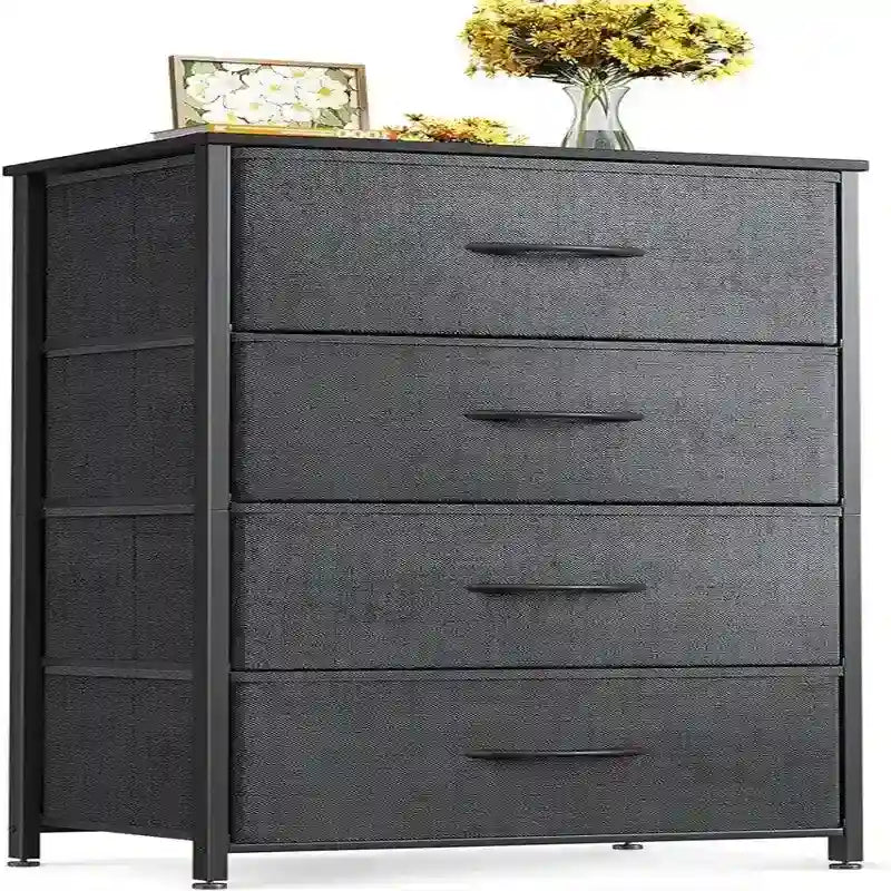 Small Fabric Dresser 15.74"W x 31.77"H - Narrow Chest of Drawers with Wooden Top, X-Crossbar Design & Adjustable Feet for Bedroom