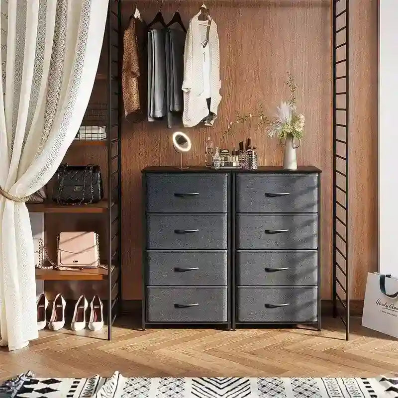 Small Fabric Dresser 15.74"W x 31.77"H - Narrow Chest of Drawers with Wooden Top, X-Crossbar Design & Adjustable Feet for Bedroom