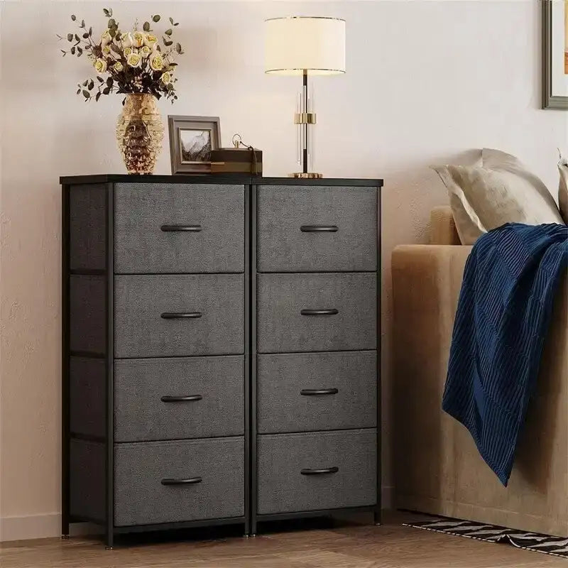 Small Fabric Dresser 15.74"W x 31.77"H - Narrow Chest of Drawers with Wooden Top, X-Crossbar Design & Adjustable Feet for Bedroom