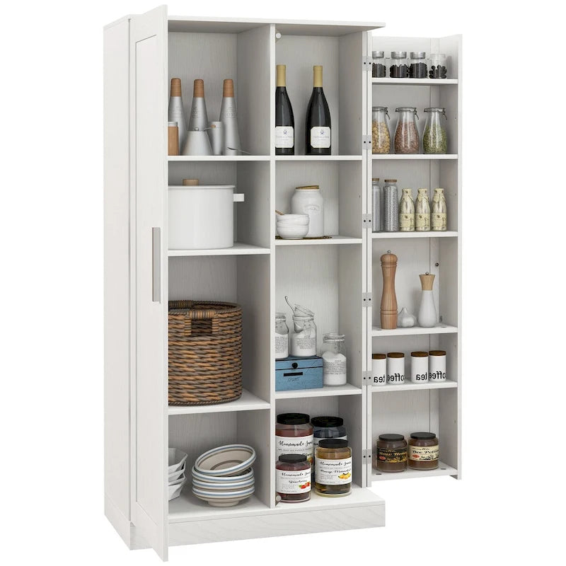 63" Kitchen Pantry Cabinet - 14 Tier Shelves 2 Doors - 6 Adjustable Shelves - Freestanding Wood Grain Storage Cupboard - 198 lbs