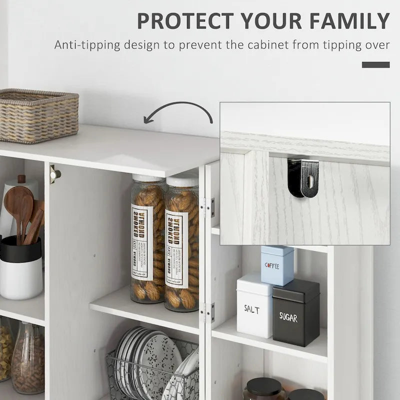 63" Kitchen Pantry Cabinet - 14 Tier Shelves 2 Doors - 6 Adjustable Shelves - Freestanding Wood Grain Storage Cupboard - 198 lbs