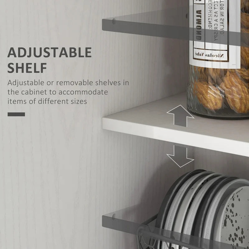 63" Kitchen Pantry Cabinet - 14 Tier Shelves 2 Doors - 6 Adjustable Shelves - Freestanding Wood Grain Storage Cupboard - 198 lbs