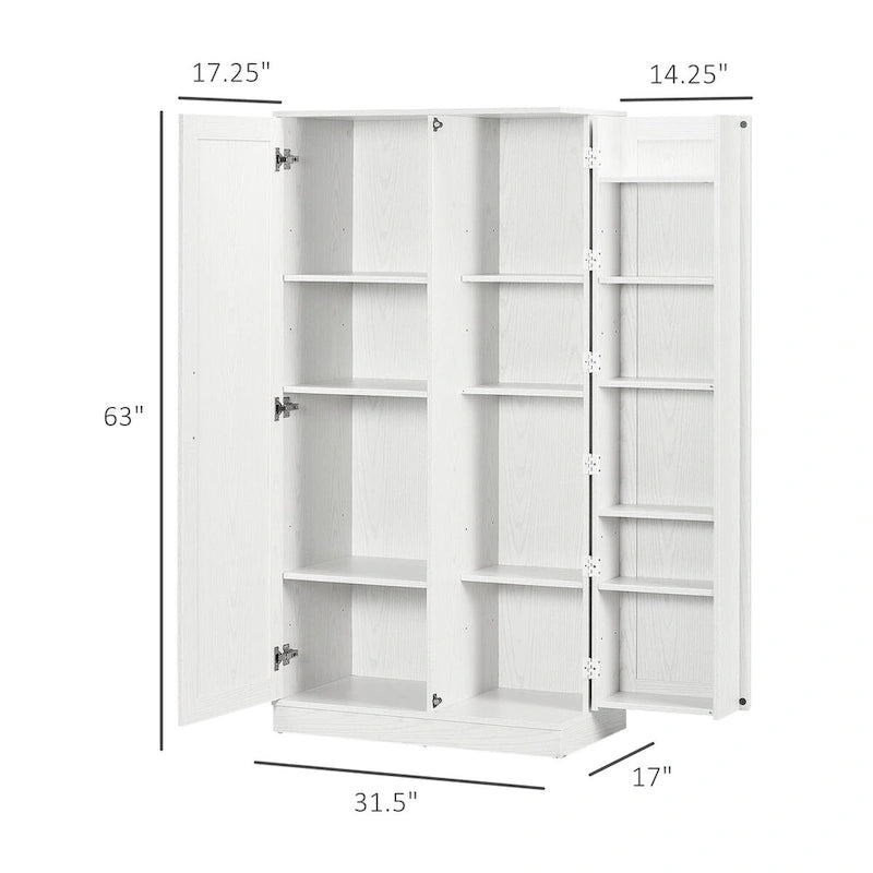 63" Kitchen Pantry Cabinet - 14 Tier Shelves 2 Doors - 6 Adjustable Shelves - Freestanding Wood Grain Storage Cupboard - 198 lbs