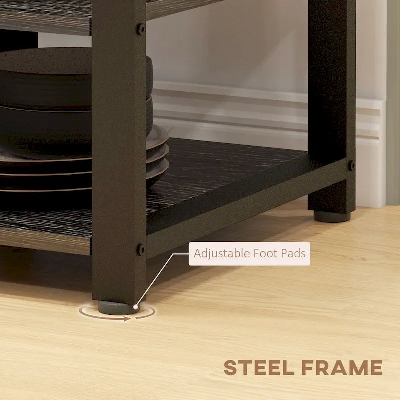 53.7"H Industrial Baker's Rack with RGB LED Lights Power Outlet 2 USB Ports Adjustable Shelves Wine Glass Holder 220lbs Kitchen Storage