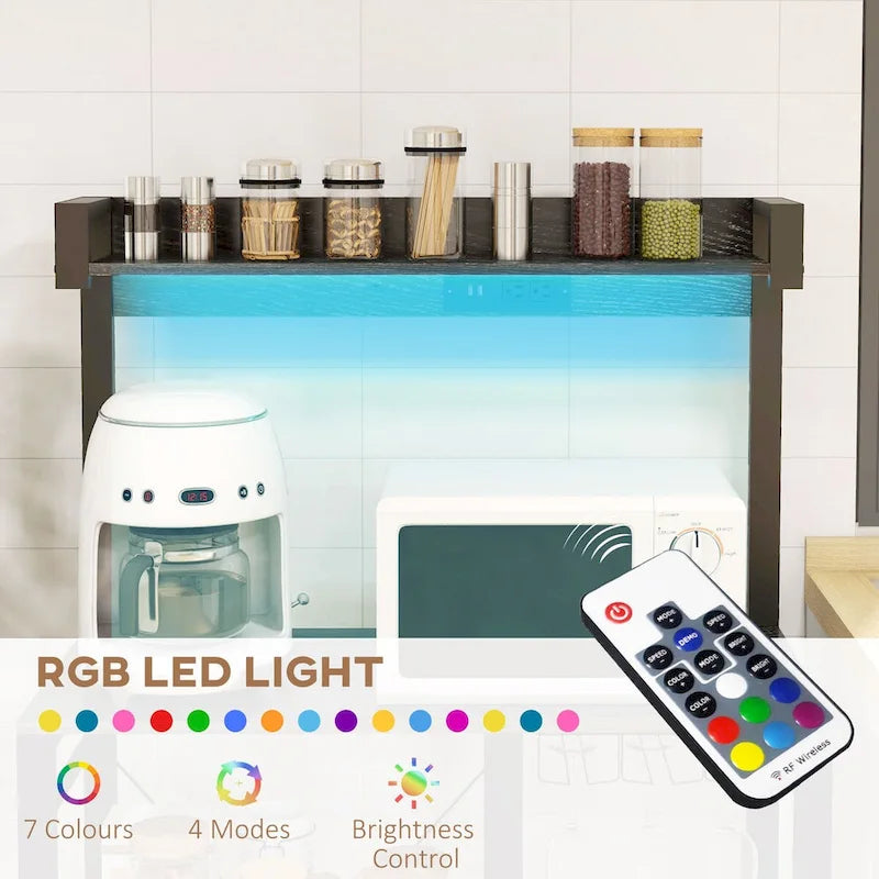 53.7"H Industrial Baker's Rack with RGB LED Lights Power Outlet 2 USB Ports Adjustable Shelves Wine Glass Holder 220lbs Kitchen Storage