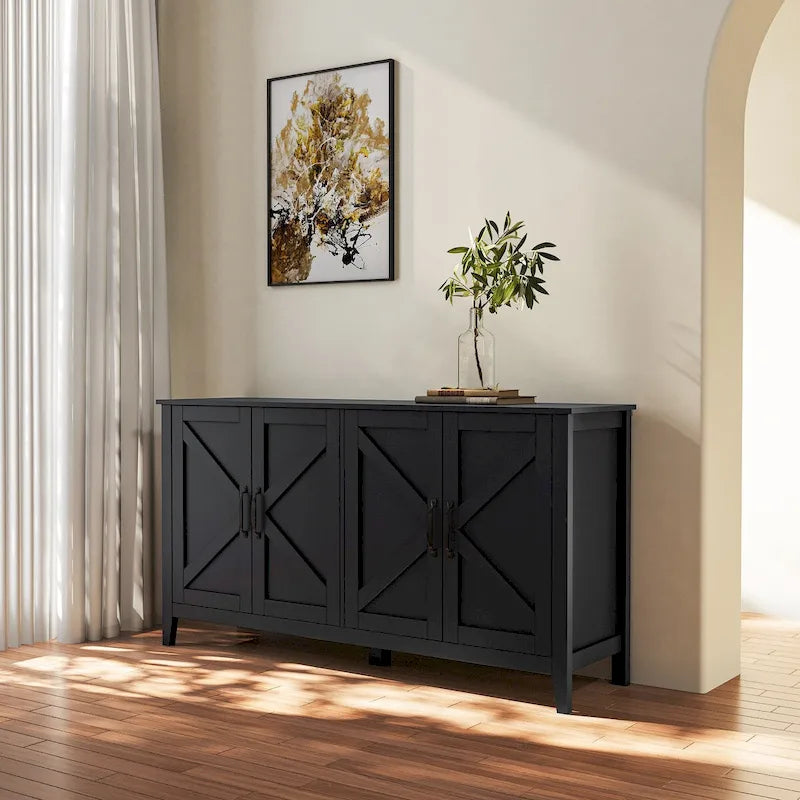 59" Freestanding Storage Cabinet with 4 Doors & 4 Open Shelves - Particle Board Sideboard Buffet - 88 lbs Capacity - Living Room