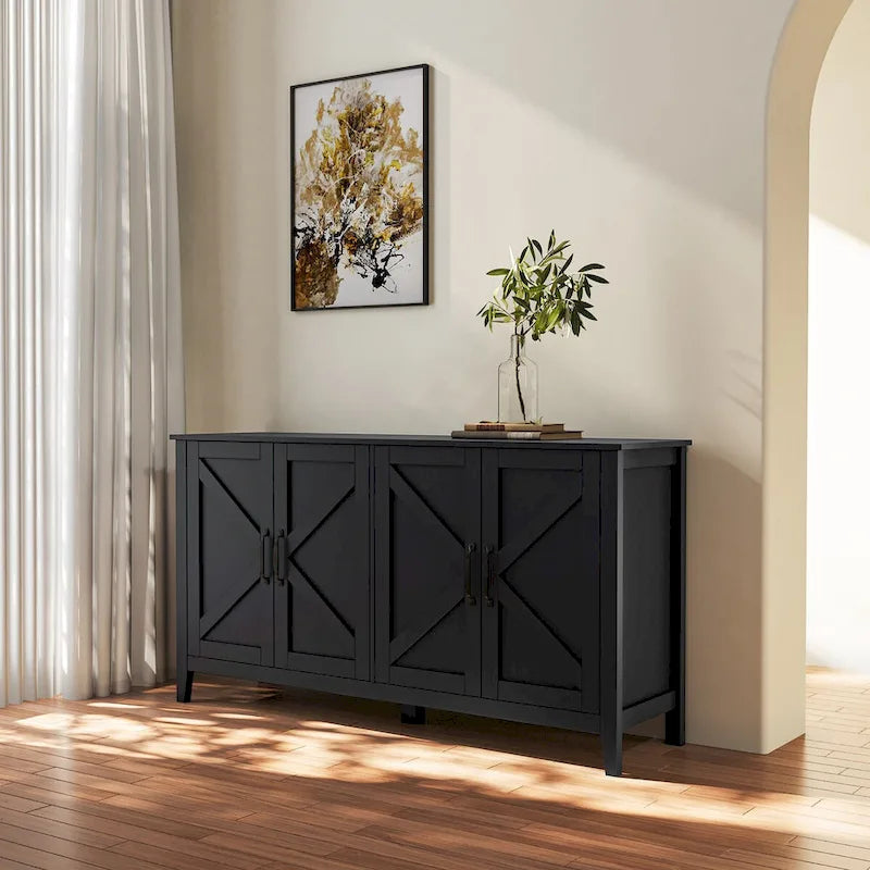 Cabinet with 4 Doors and 4 open shelgves,Freestanding Sideboard Storage Cabinet