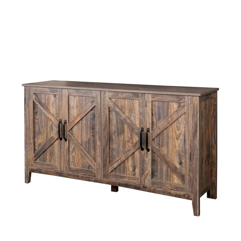 59" Freestanding Storage Cabinet with 4 Doors & 4 Open Shelves - Particle Board Sideboard Buffet - 88 lbs Capacity - Living Room