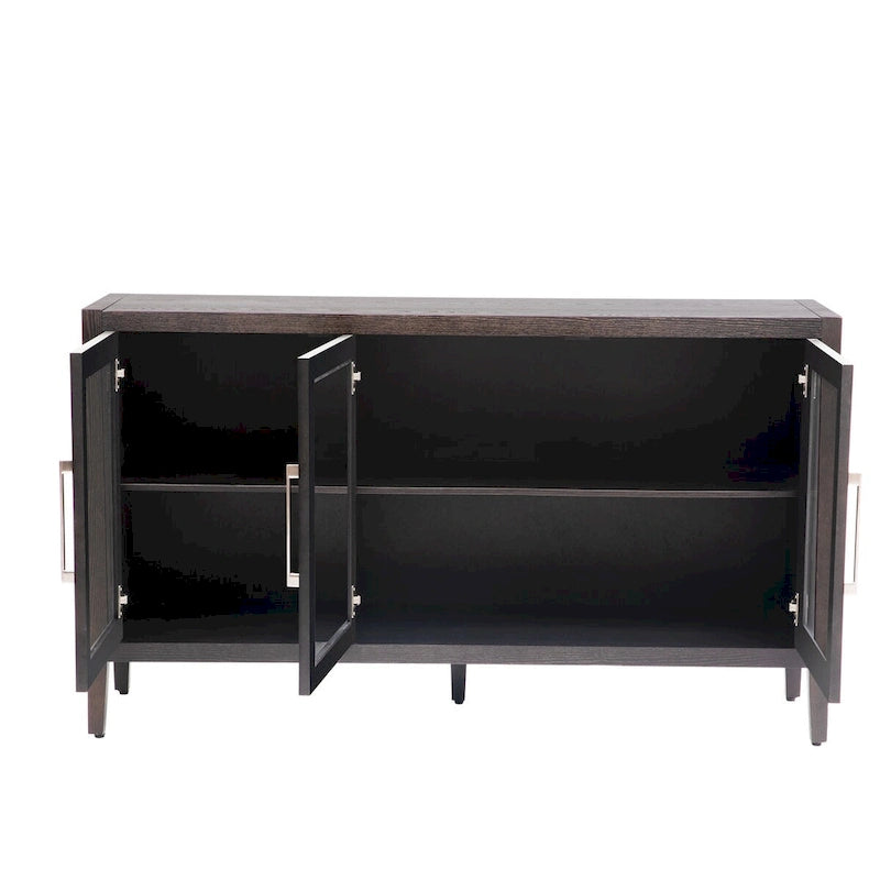 Display Cabinet 3 Tempered Glass Doors Adjustable Shelves Pine Legs 58.2"L x 33.9"H 220lb Capacity