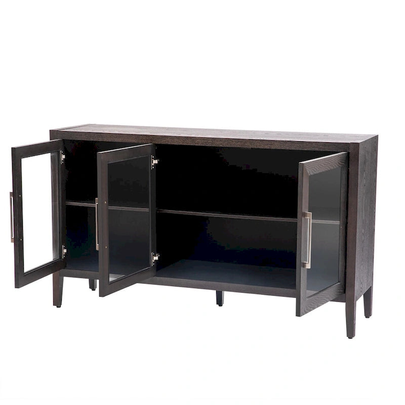 Display Cabinet 3 Tempered Glass Doors Adjustable Shelves Pine Legs 58.2"L x 33.9"H 220lb Capacity