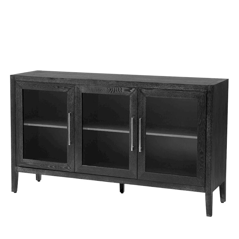 Display Cabinet 3 Tempered Glass Doors Adjustable Shelves Pine Legs 58.2"L x 33.9"H 220lb Capacity