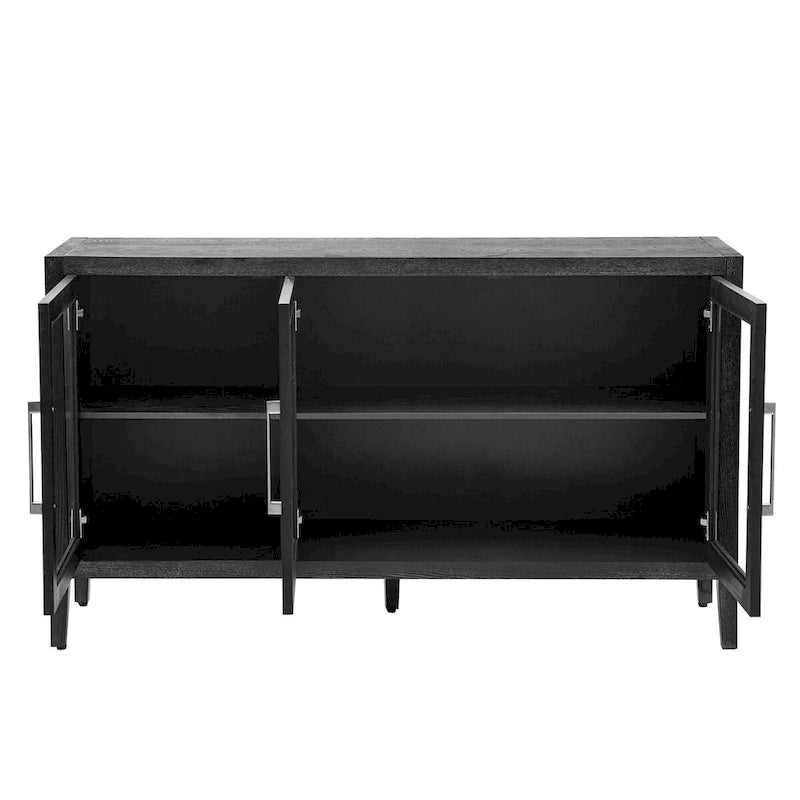 Display Cabinet 3 Tempered Glass Doors Adjustable Shelves Pine Legs 58.2"L x 33.9"H 220lb Capacity